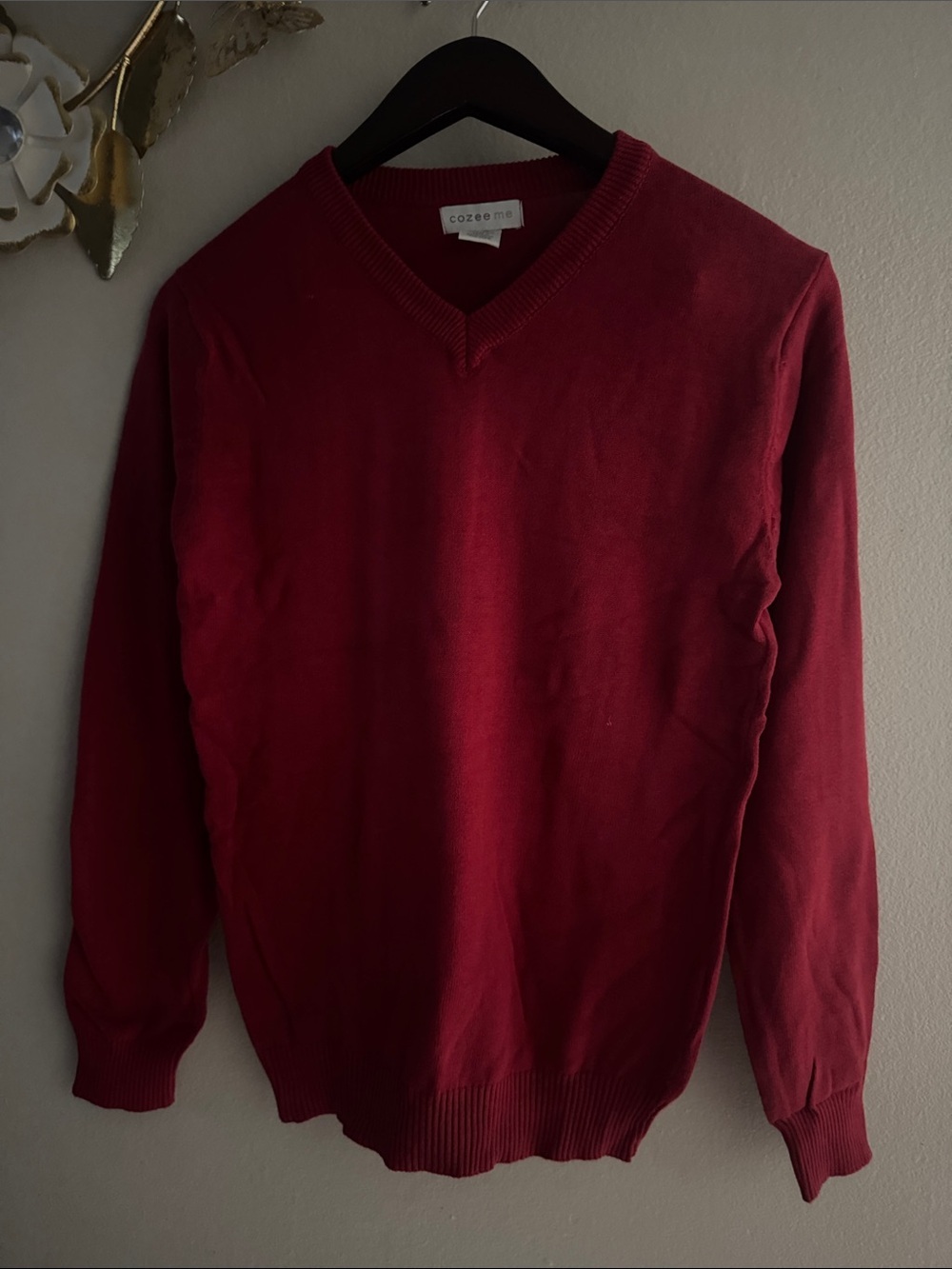 Cozee Me Men's V-Neck Maroon Sweater